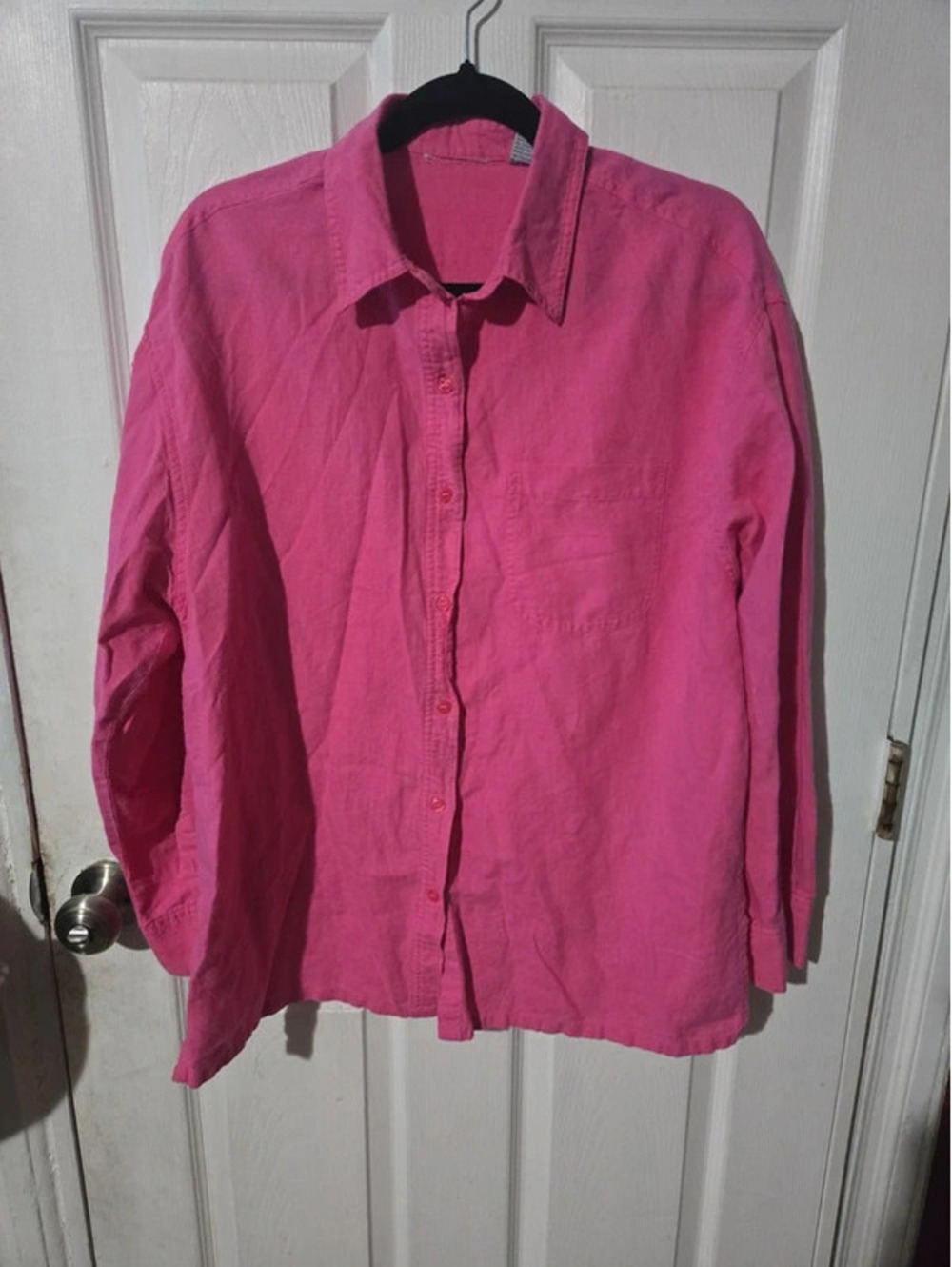 Hot pink barbie core Linen cotton blend blouse size L